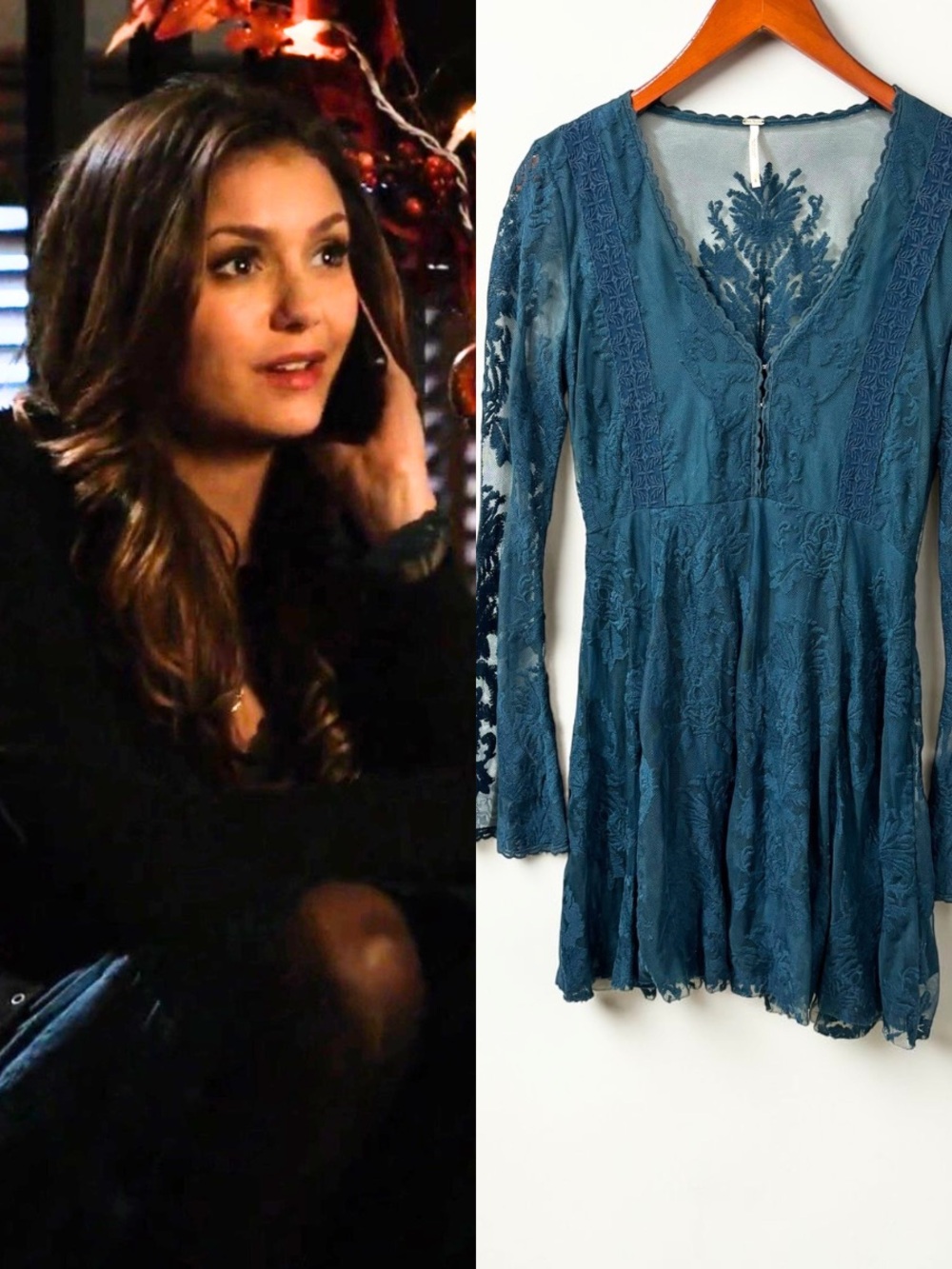 ICONIC Free People Teal Lace Mini Dress ASO Elena Gilbert The Vampire Diaries 0